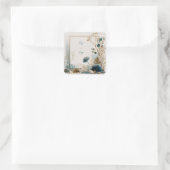 Botanische volkskunst Blue & Earth Wedding Vierkante Sticker (Tas)