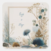 Botanische volkskunst Blue & Earth Wedding Vierkante Sticker (Voorkant)