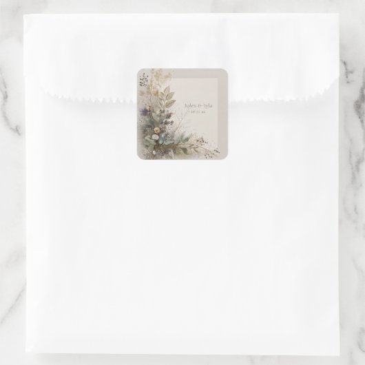 Botanische volkskunst bruiloft vierkante sticker (Tas)