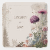 Botanische volkskunst Wildflower bruiloft Vierkante Sticker (Voorkant)