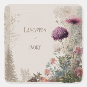 Botanische volkskunst Wildflower bruiloft Vierkante Sticker