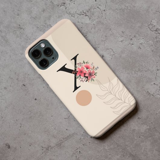 Botanische Vorm Boho Retro Met Naam 1e Hoofdletter Case-Mate iPhone Case