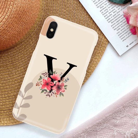 Botanische vorm Boho Retro met naam 1e hoofdstad V Case-Mate iPhone Case