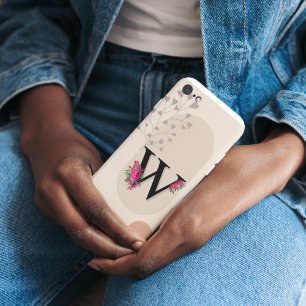 Botanische vorm Boho Retro met naam 1e hoofdstad W iPhone 16 Hoesje