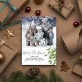 Botanische vrolijke kerst één foto feestdagenkaart