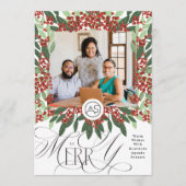 Botanische Vrolijke Kerstmis Foto & Logo Business Feestdagenkaart (Voorkant)