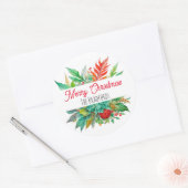 Botanische Vrolijke Kerstmis Gepersonaliseerd Ronde Sticker (Envelop)