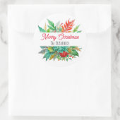 Botanische Vrolijke Kerstmis Gepersonaliseerd Ronde Sticker (Tas)