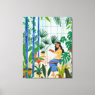 Botanische vrouw groene planten canvas afdruk