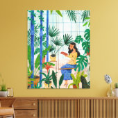 Botanische vrouw groene planten canvas afdruk (Insitu (Woonkamer))