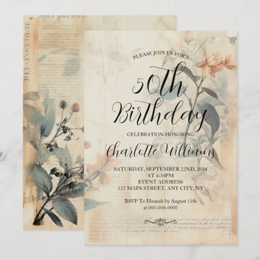 Botanische Vrouwen 50ste Verjaardag Kaart (Voorkant / Achterkant)