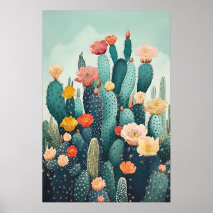 Botanische wanddecoratie - Vintage bloeiende cactu Poster