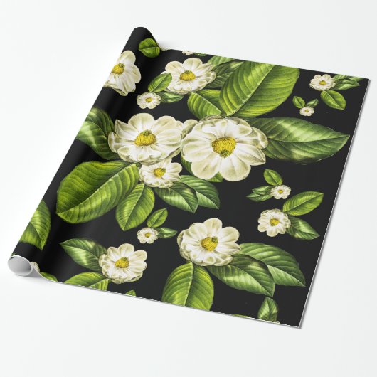 Botanische wappapier van Magnolia Flowers Cadeaupapier (Uitgerold)