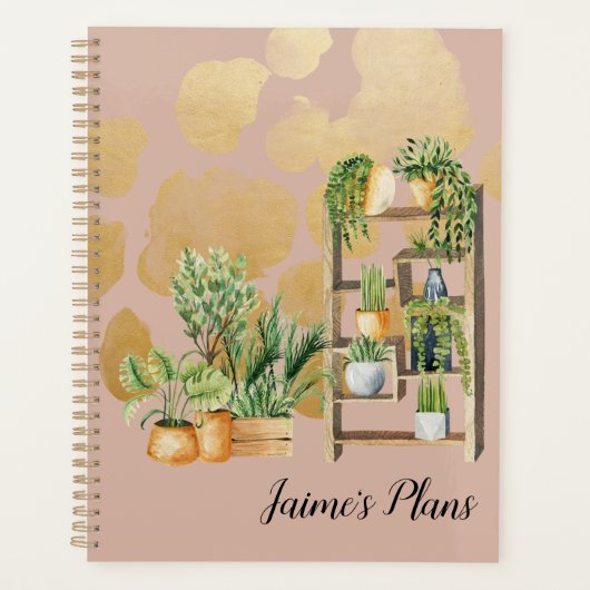 Botanische Watercolor Planten Script Naam Blush Planner (Voorkant)