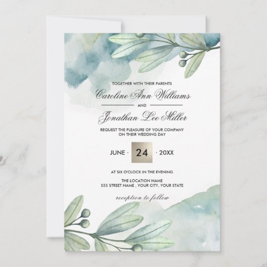 Botanische Waterverf Aangepaste bruiloft uitnodigi Kaart (Voorkant)