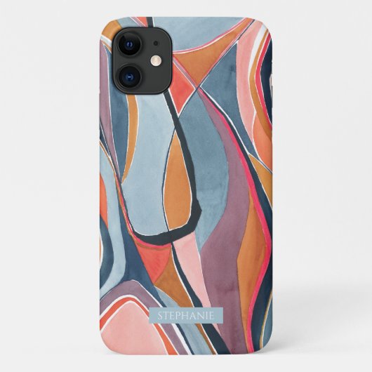 Botanische Waterverf Abstracte Art Name Phone case (Achterkant)