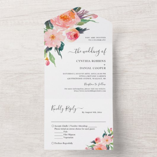 Botanische Waterverf All In One Uitnodiging (Binnen)