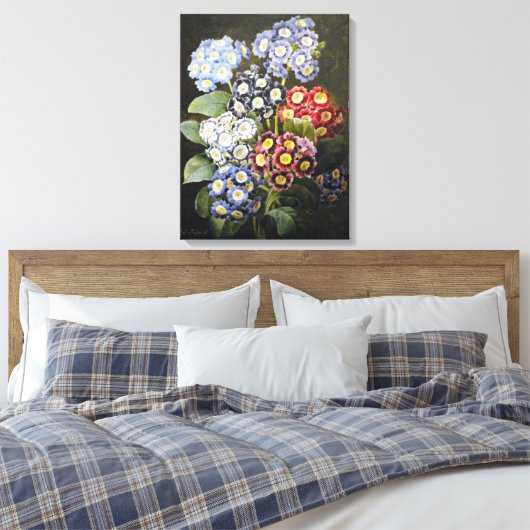 botanische Waterverf Art Auriculas Canvas Afdruk (Insitu (Slaapkamer))