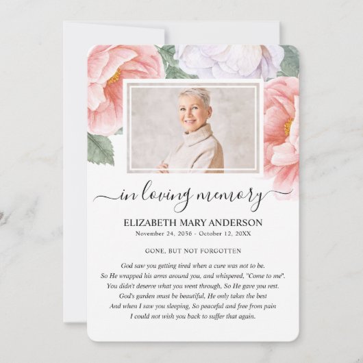 Botanische Waterverf Begrafenissympathie Gedicht K Bedankkaart (Voorkant)