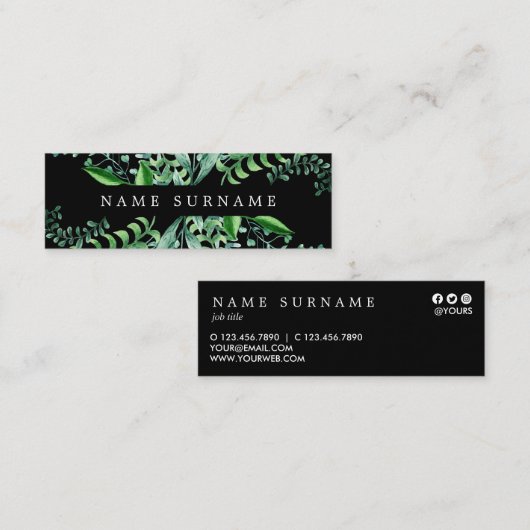 Botanische Waterverf Black Mini Visitekaartje (Voorkant / Achterkant)