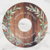 Botanische waterverf bladeren op rustieke houten b wijnglaslabel (Voorkant)