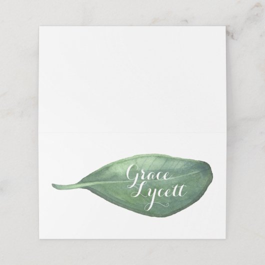 Botanische Waterverf Bladkalligrafie Vouw Escort Plaatskaartje (Buitenkant ongevouwen)