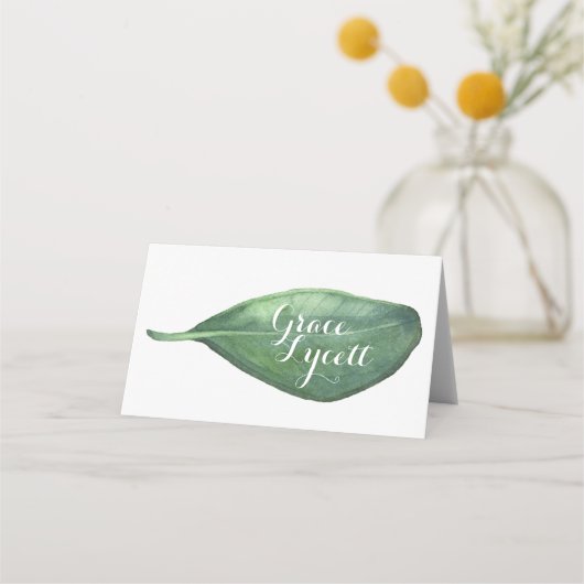Botanische Waterverf Bladkalligrafie Vouw Escort Plaatskaartje (Voorkant)