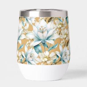 Botanische waterverf blauw wit goud lelie bloemen