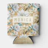 Botanische waterverf blauw wit goud lelie bloemen blikjeskoeler (Voorkant)