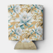 Botanische waterverf blauw wit goud lelie bloemen blikjeskoeler (Achterkant)