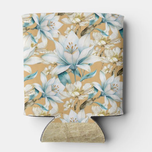 Botanische waterverf blauw wit goud lelie bloemen blikjeskoeler (Achterkant)