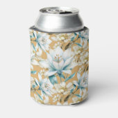 Botanische waterverf blauw wit goud lelie bloemen blikjeskoeler (Blikje Achterkant)