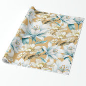 Botanische waterverf blauw wit goud lelie bloemen cadeaupapier (Uitgerold)