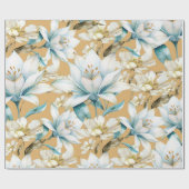 Botanische waterverf blauw wit goud lelie bloemen cadeaupapier (Vlak)