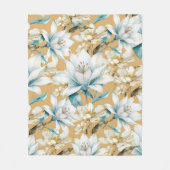 Botanische waterverf blauw wit goud lelie bloemen fleece deken (Voorkant)