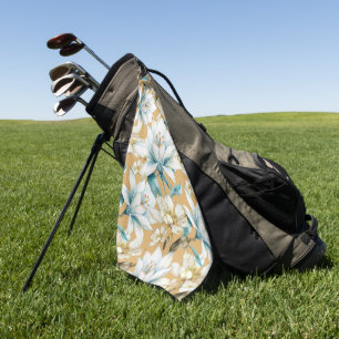 Botanische waterverf blauw wit goud lelie bloemen golfhanddoek