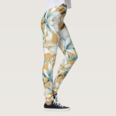 Botanische waterverf blauw wit goud lelie bloemen leggings (Rechts)