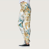 Botanische waterverf blauw wit goud lelie bloemen leggings (Links)