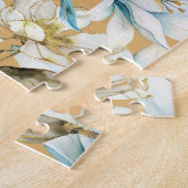 Botanische waterverf blauw wit goud lelie bloemen legpuzzel (Zijkant)