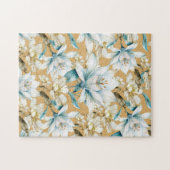 Botanische waterverf blauw wit goud lelie bloemen legpuzzel (Horizontaal)