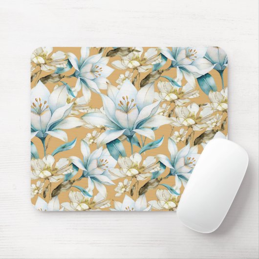 Botanische waterverf blauw wit goud lelie bloemen muismat (Met muis)