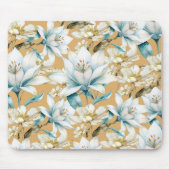 Botanische waterverf blauw wit goud lelie bloemen muismat (Voorkant)