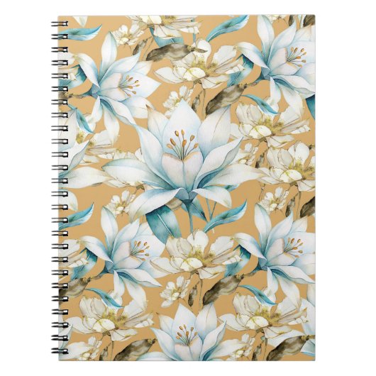 Botanische waterverf blauw wit goud lelie bloemen notitieboek (Voorkant)
