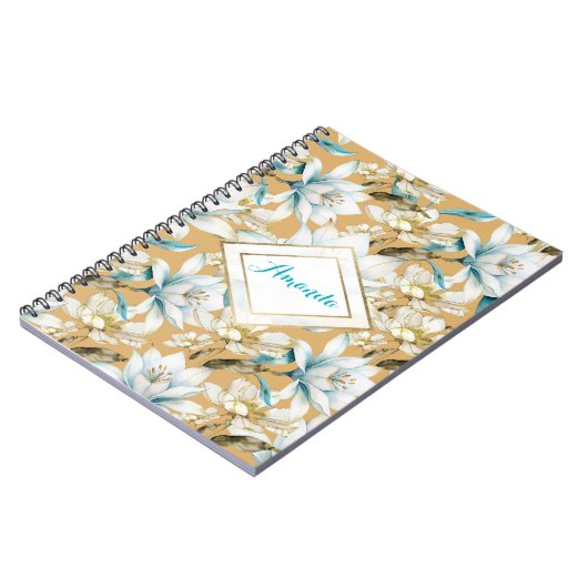 Botanische waterverf blauw wit goud lelie bloemen notitieboek (Linkerzijde)