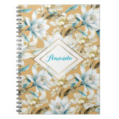 Botanische waterverf blauw wit goud lelie bloemen notitieboek (Voorkant)