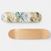 Botanische waterverf blauw wit goud lelie bloemen persoonlijk skateboard (Horizontaal)