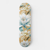 Botanische waterverf blauw wit goud lelie bloemen persoonlijk skateboard (Voorkant)