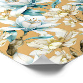 Botanische waterverf blauw wit goud lelie bloemen poster (Hoek)