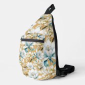 Botanische waterverf blauw wit goud lelie bloemen sling bag (Rechterhoek)