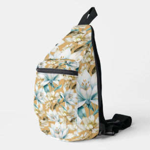 Botanische waterverf blauw wit goud lelie bloemen sling bag